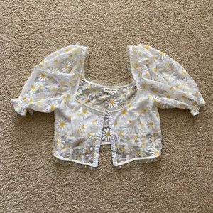 For Love & Lemons puffy sleeve lace top